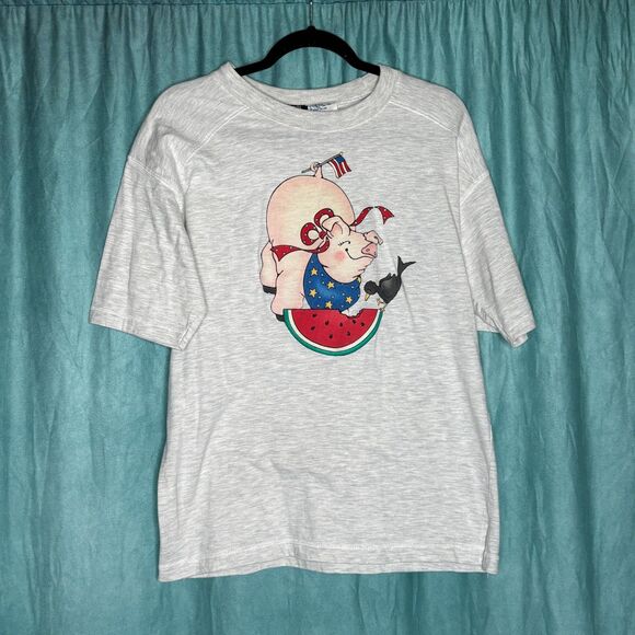 SW8th Vintage Pig and Watermelon Cotton Short Sleeve T-Shirt Medium - Picture 2 of 5